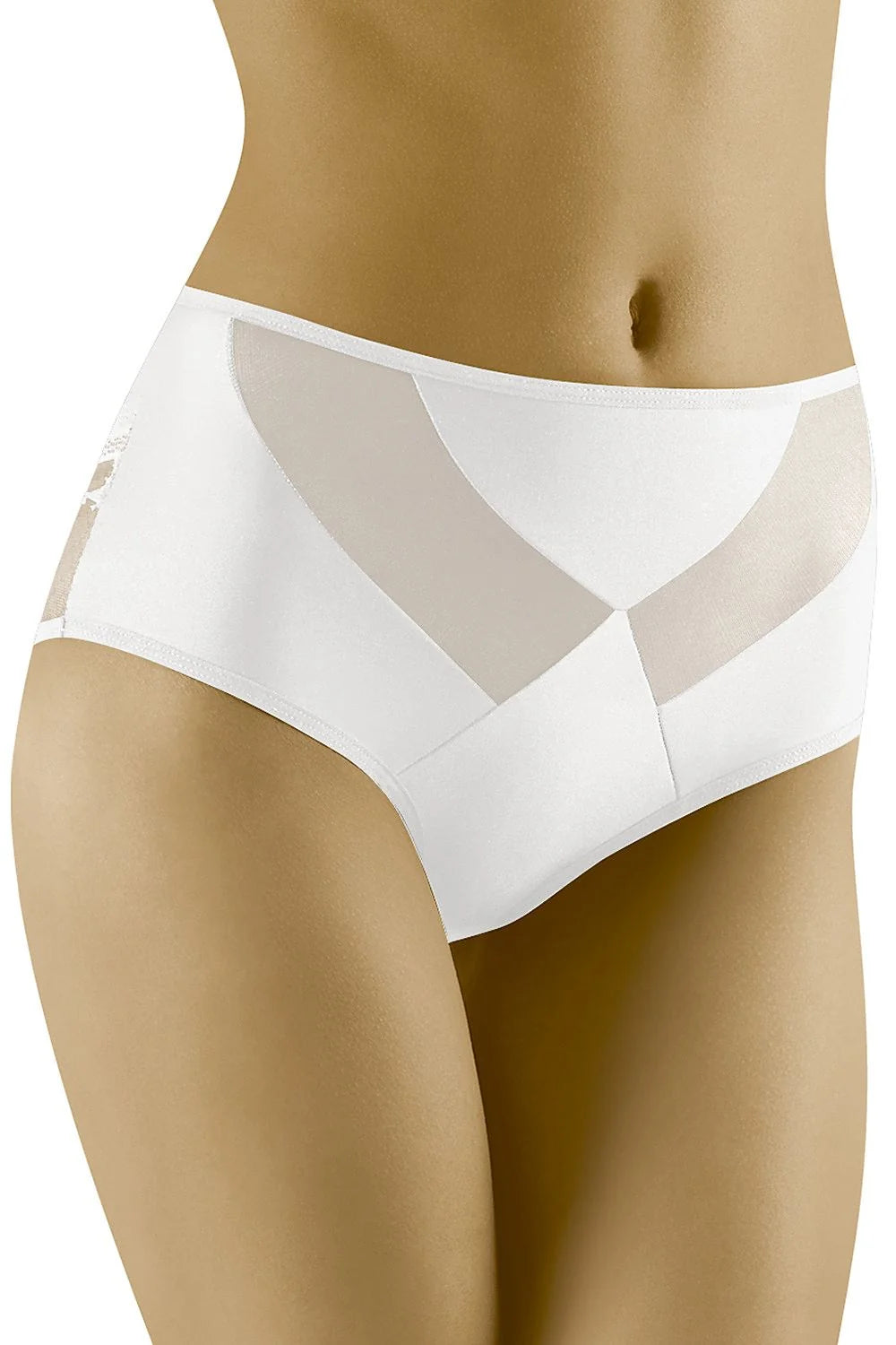 Culottes féminines hautes couverture complète dentelle inserts maille transparente moderne blanc pur matériau doux confort support quotidien élégance fonctionnalité