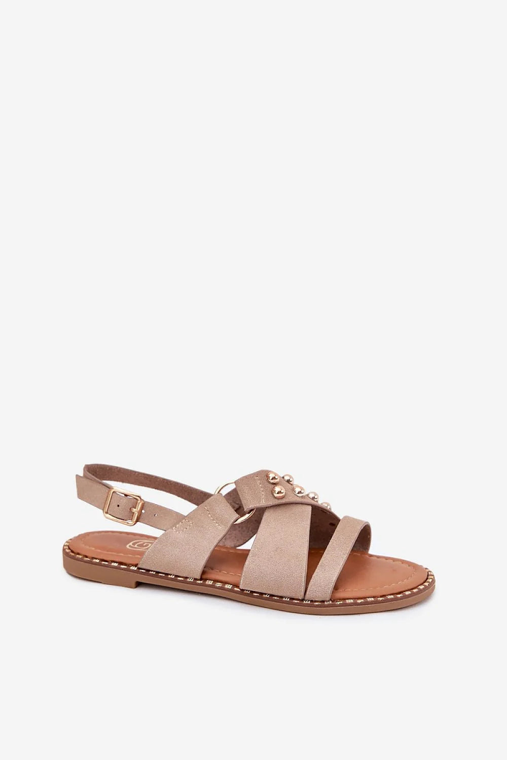 Sandales femmes style moderne lanières croisées boucle métallique couleur taupe suédine écolo confort occasions estivales