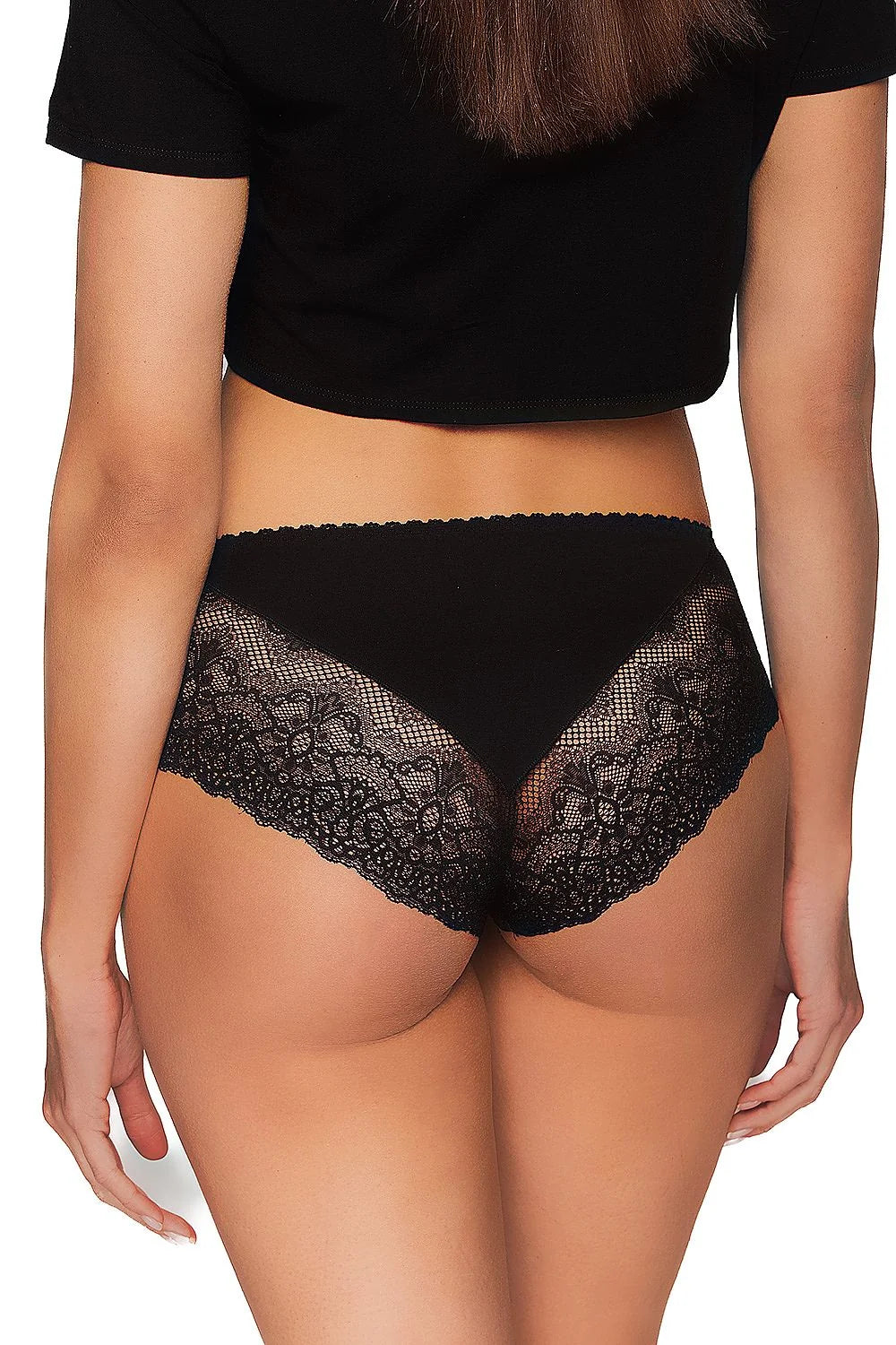 Culottes Babell 161 en coton élasthanne, design classique, dentelle noire, taille élastique, lingerie féminine confortable