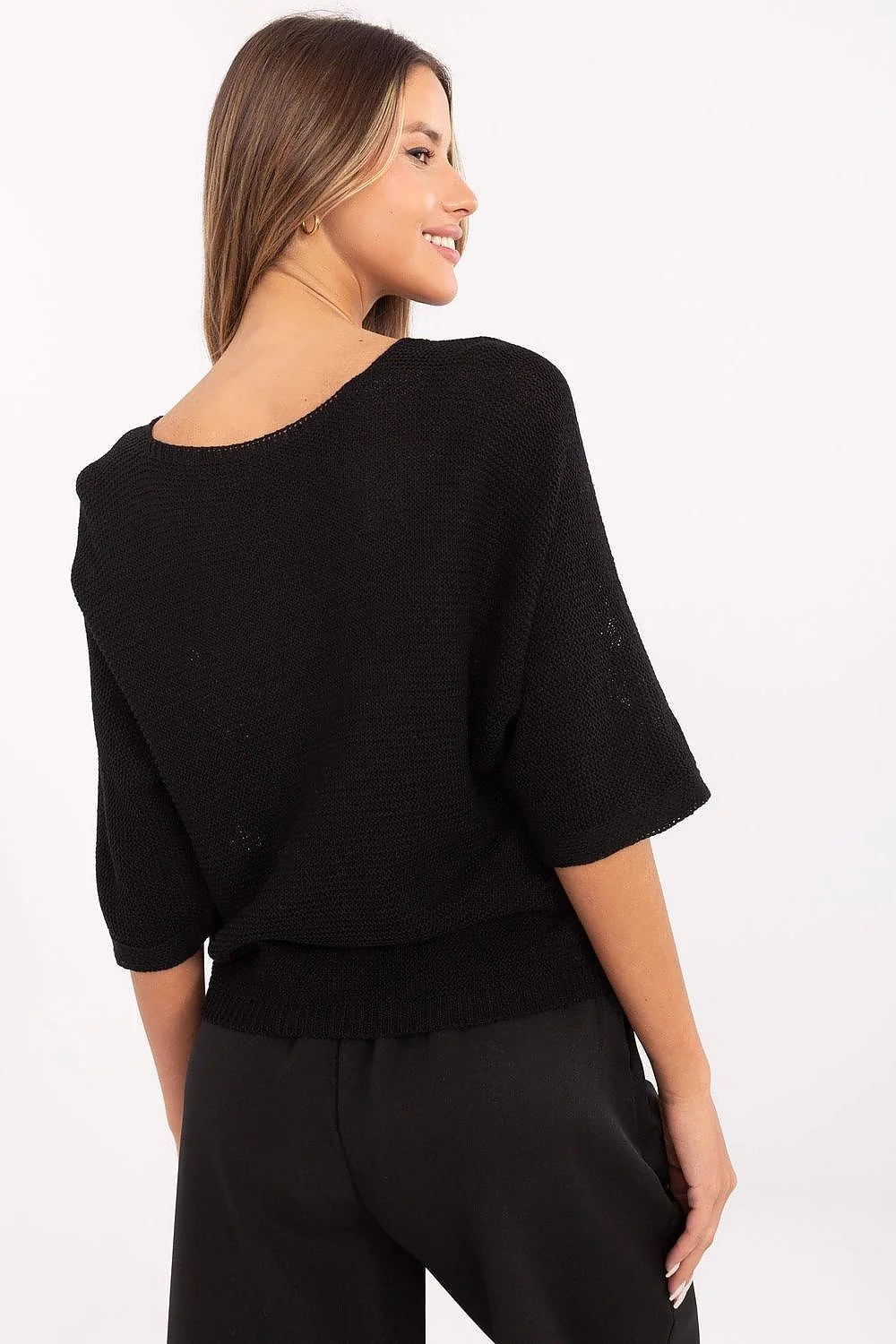 Pull décontracté pour femme motif ours en peluche manches courtes col V coton acrylique noir beige rose