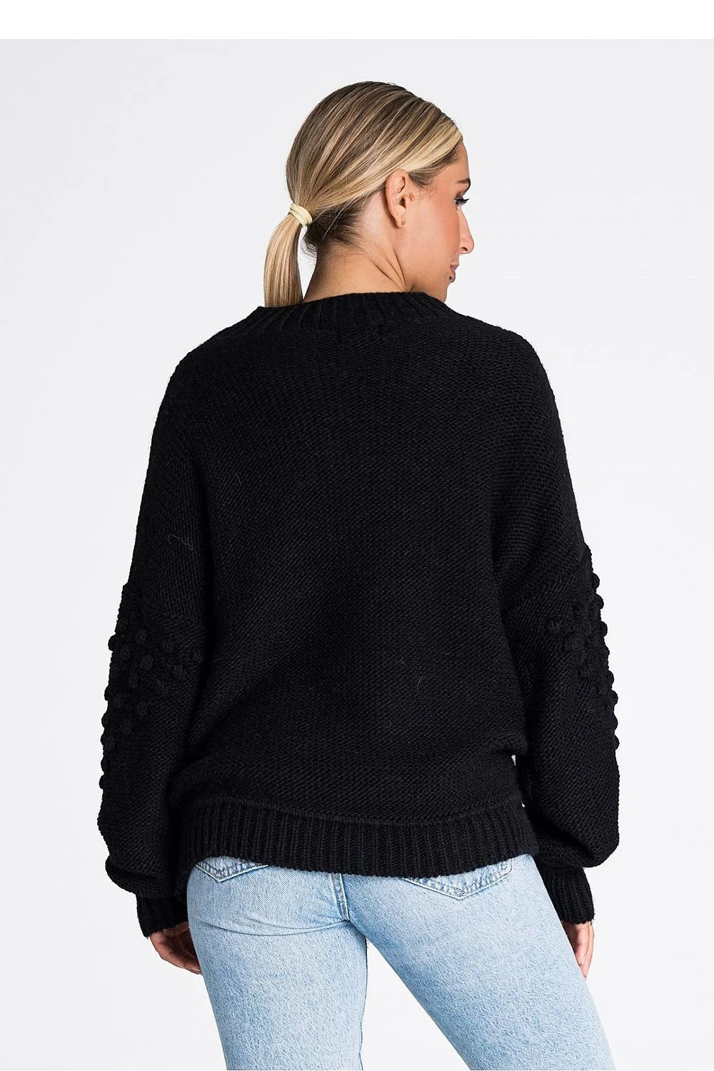 Pull Chandail Figl pour femmes, design moderne texture manches longues motifs en relief élastique noir acrylique nylon confort style
