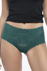 Culotte Julimex dentelle vert émeraude taille haute motif floral doublure coton confortable bordures festonnées élégante occasion spéciale gainante