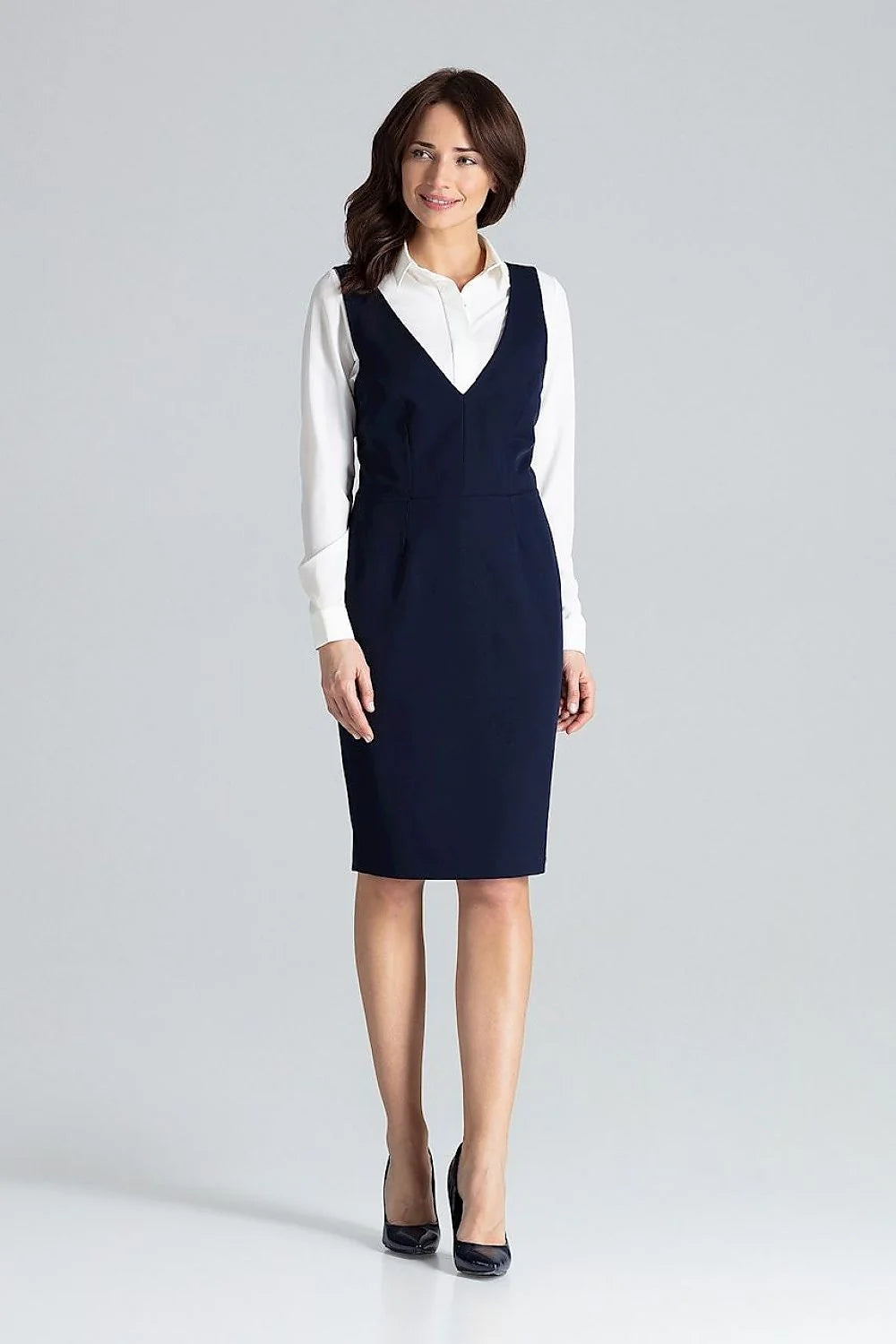 Robe de jour élégante sans manches V profond dos ouvert ajustée robe chemisier longues manches vert émeraude blanc tailleur femmes