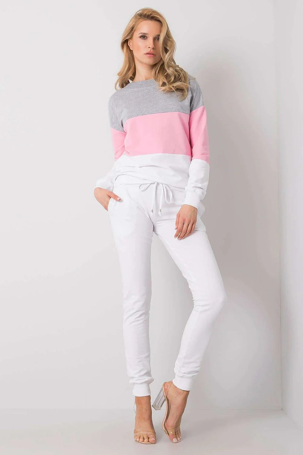 Ensemble de loungewear femme deux pièces sweat-shirt manches longues pantalon jogging élastique rose blanc bleu