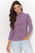 Chemisier pour femme à col roulé couleur mauve doux coupe ajustée manches longues tissu extensible