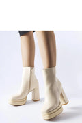 Bottes à talons Solea en cuir écologique beige modernes plateforme carrée talon bloc zip latéral femmes