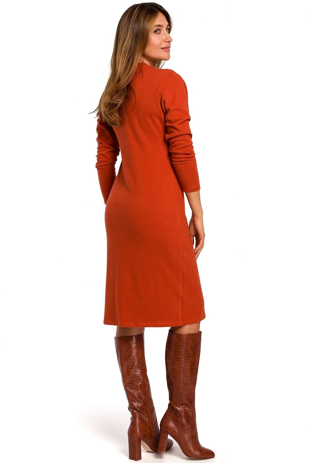 Robe midi coton blanc cassé style épuré manches longues classique décontractée idéale pour femmes élégantes