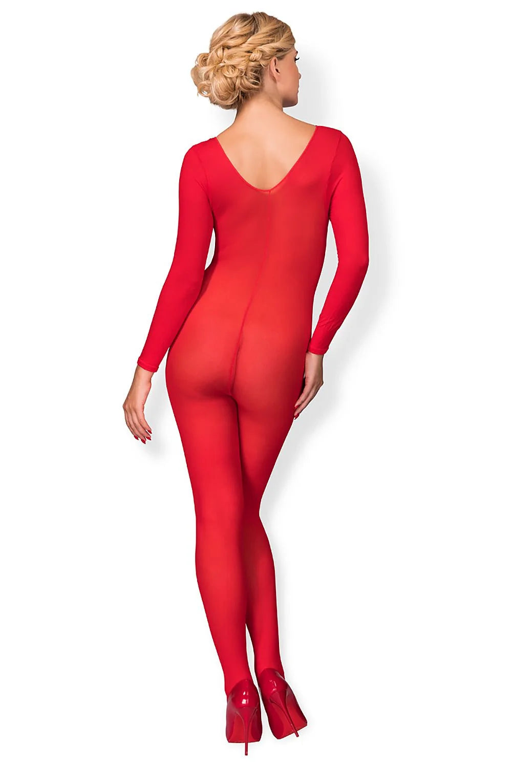 Bodystocking tulle transparent rouge vif sexy ajusté manches longues séduisant pour femmes occasions spéciales