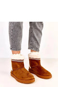bottes fourrées femme suédine cognac bout rond slipon enfilage doublure sherpa blanc cassé broderie jacquard décorative semelle antidérapante