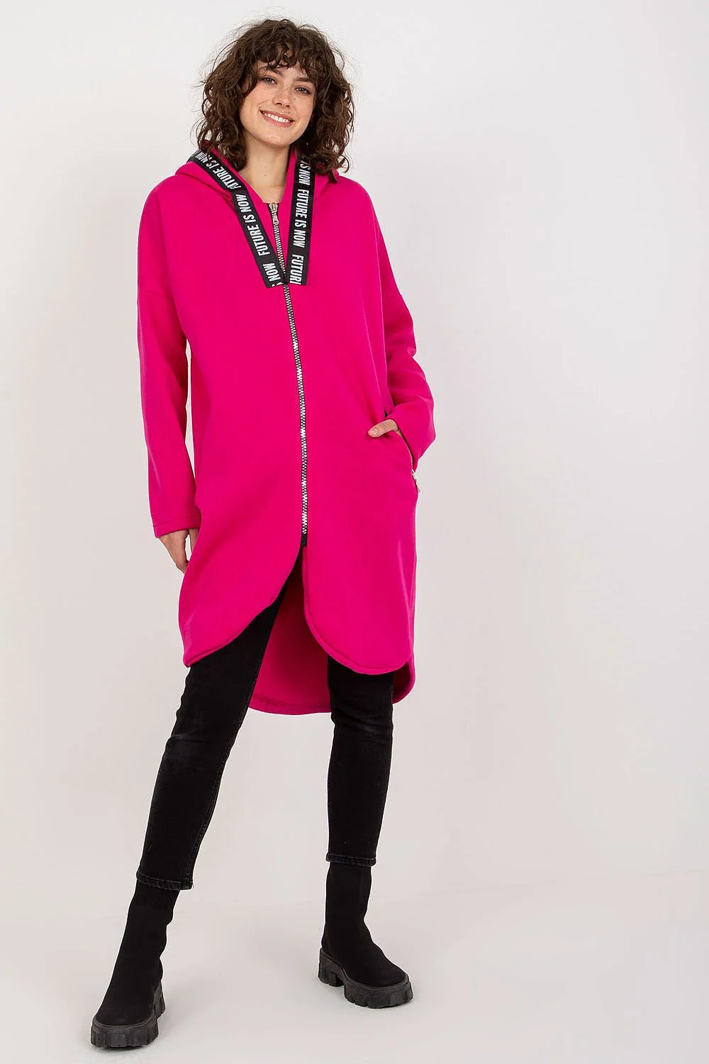 Manteau Femme Style Contemporain Urban Asymétrique Bleu Sarcelle Matière Confortable Coupe Amples Manches Longues Capuche Zippée Poches Latérales Zippées Occasions Daily Casual Chic