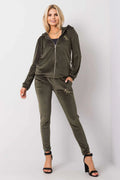 Ensemble Relevance pour femmes, sweat à capuche zippé, pantalon slim, velours vert olive, taille S/M, sport-chic