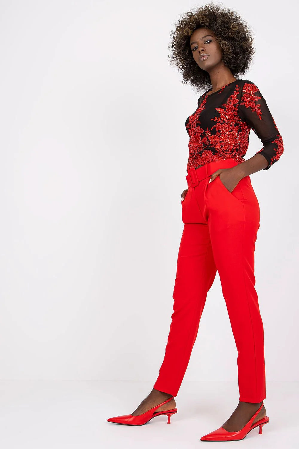 Ensemble féminin en tissu lisse moderne chic rose vif noir pour bureau et soirées