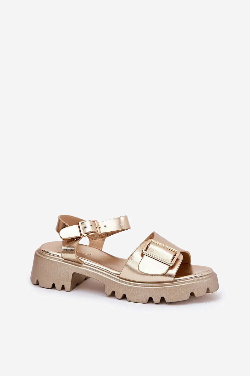 Sandales élégantes pour femmes à plateforme talon plat boucle dorée cuir artificiel confortables occasion été
