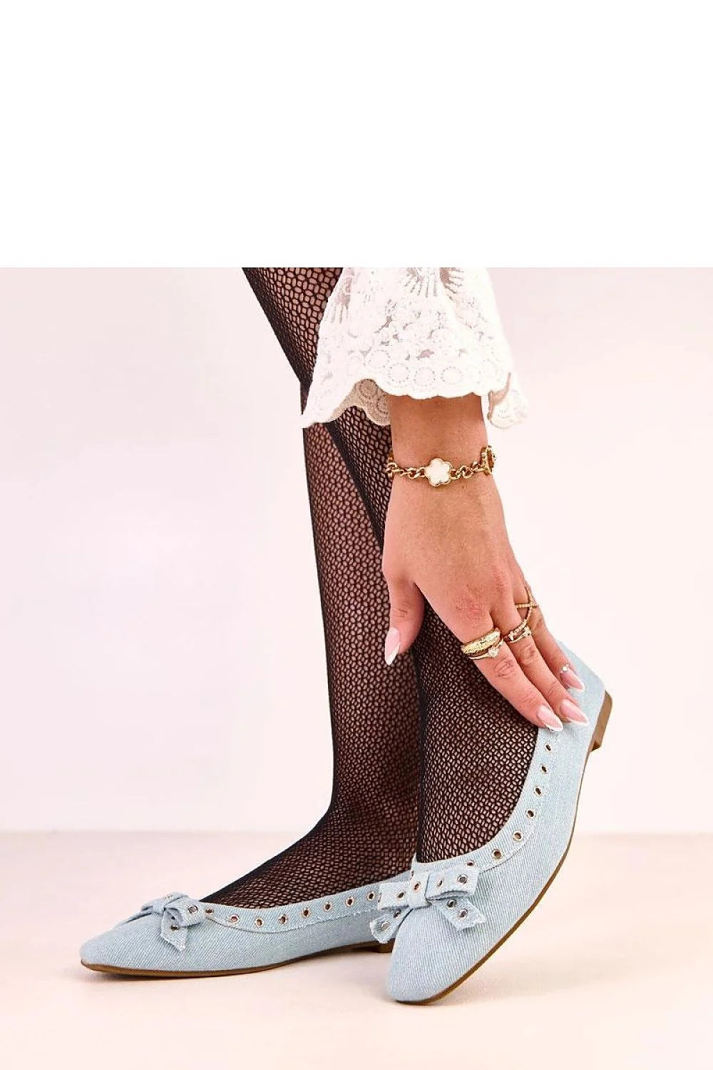 ballerines femme Solea denim toile bleu clair bout carré nœud délicat œillets métalliques semelle plate intérieure cuir confortables