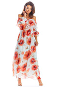 Robe longue awama jour floral off-shoulder mousseline femme style bohème chic romantique occasion décontractée semi-formelle