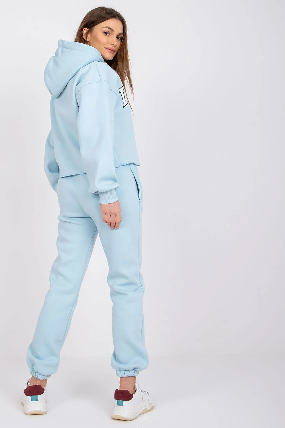 Ensemble Ex Moda femme sweat à capuche crop top hoodie pantalon joggers bleu pastel Londres Champion