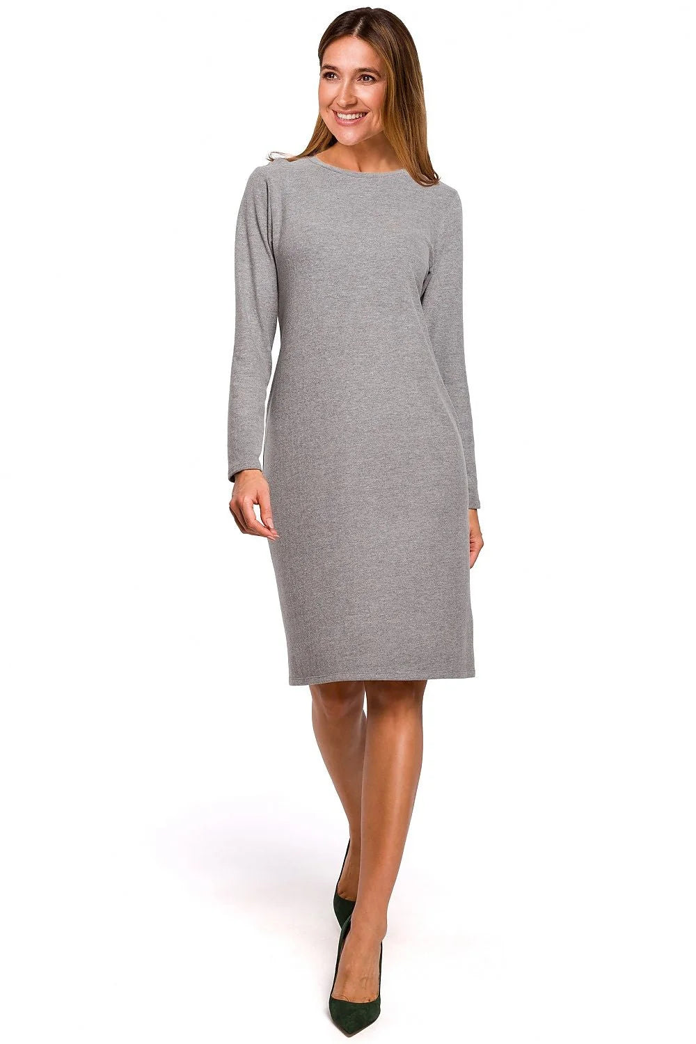 Robe midi coton blanc cassé style épuré manches longues classique décontractée idéale pour femmes élégantes