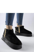 Bottes de neige pour femmes style urbain moderne couleur noire matériau synthétique durable talon moyen tige haute orteil rond construction isolée semelle caoutchouc épaisse détails couture contrastée
