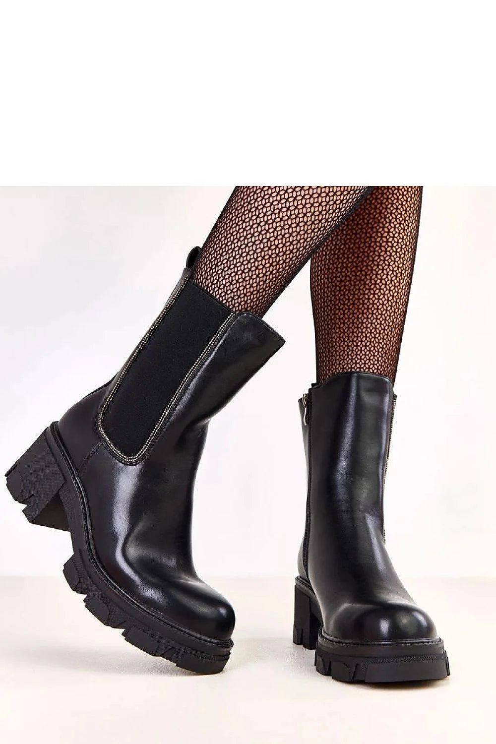 bottines femme chelsea cuir synthétique noir bout rond talon bloc moyen tige 18cm plateforme crantée élastique latéral zip intérieur élégant