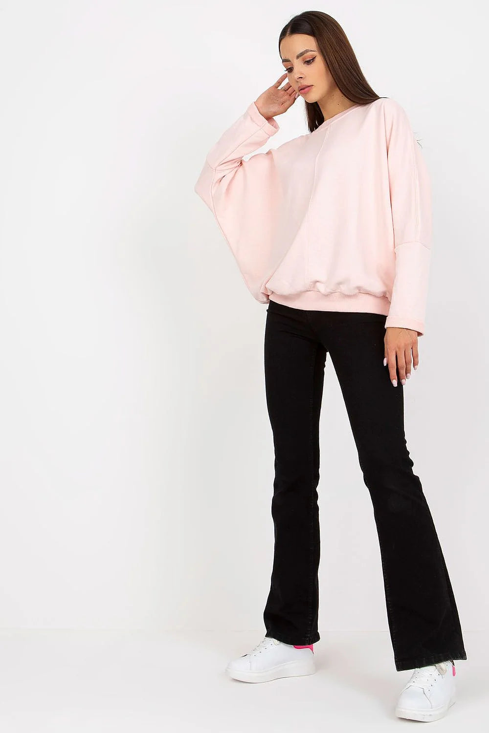 Sweatshirt Rue Paris oversize femme en coton élasthanne rose pâle confortable style moderne coupe ample