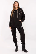 ensemble survêtement femme décontracté coton stretch doux confortable capuche cordon réglable broderie zircons scintillants jogging taille haute poches kangourou