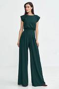 Combinaison pour femme élégante moderne design coupe ample jambes évasées vert profond matériau fluide occasion professionnelle soirées