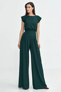 Combinaison pour femme élégante moderne design coupe ample jambes évasées vert profond matériau fluide occasion professionnelle soirées