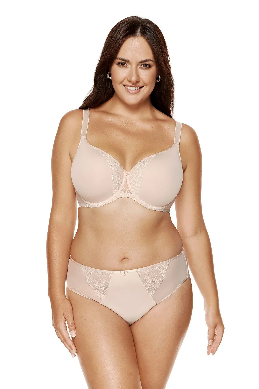 Ensemble de lingerie féminine élégant balconnet soutien-gorge culotte taille haute dentelle beige microfibre doux