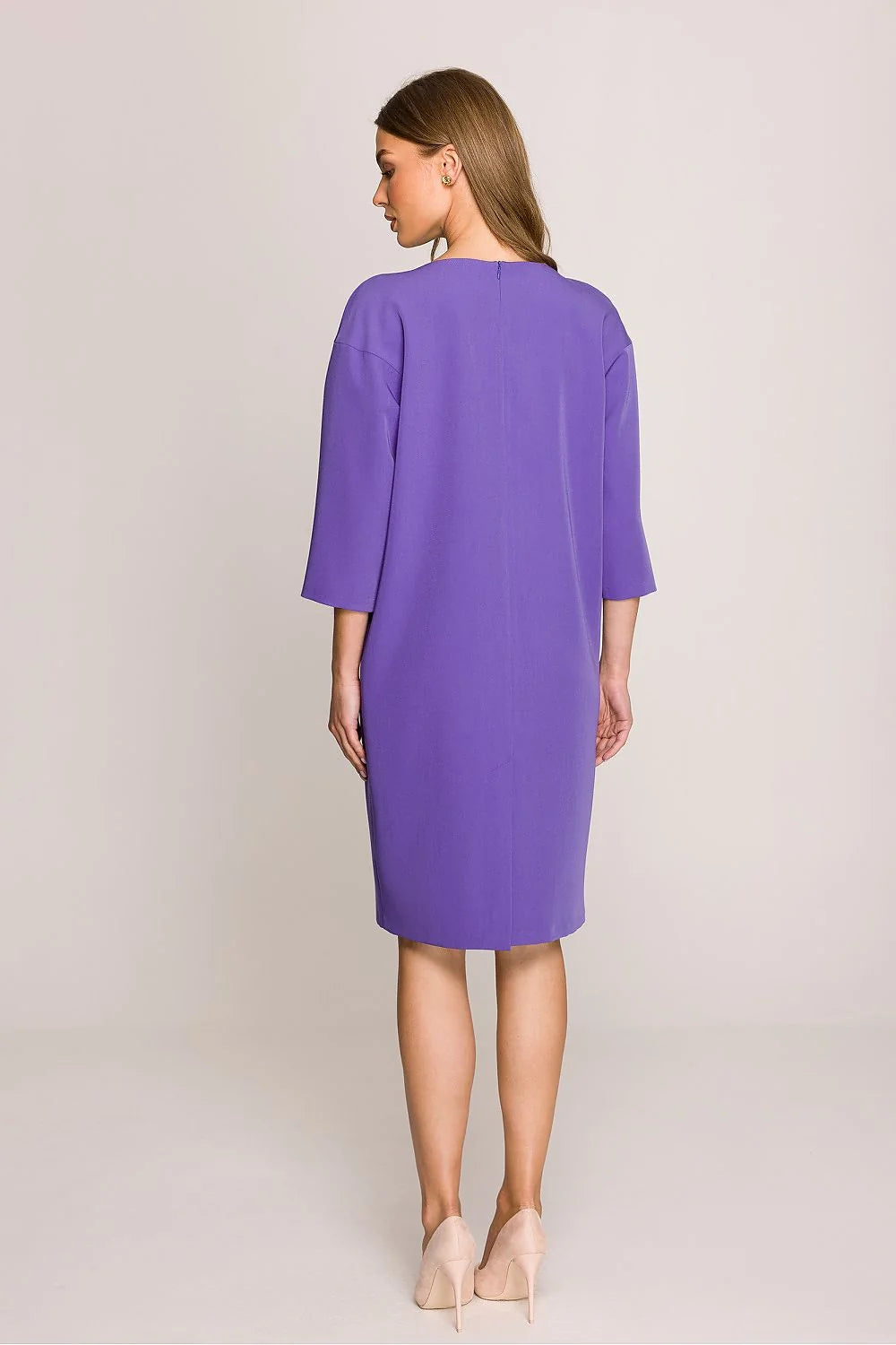 Robe de jour Stylove élégante confortable coupe ample manches trois-quarts décolleté bouton fente dos fermeture éclair