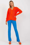 cardigan RueParis oversize maille côtelée orange vif col V boutons assortis manches longues coupe ample tombante tricot épais chaud