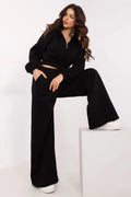 Ensemble femme décontracté modern style sweat longues manches pantalon ample couleur noire matériau coton doux