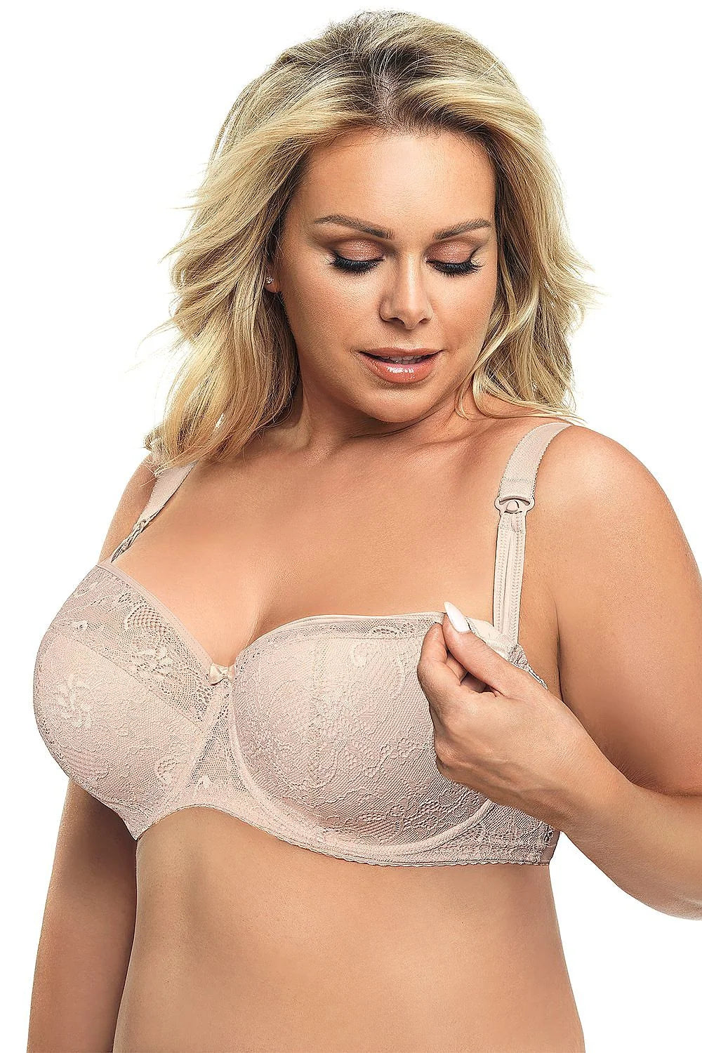 Soutien-gorge allaitement dentelle florale beige confort élégance balconnet broderies Gorsenia Lingerie femmes modernes
