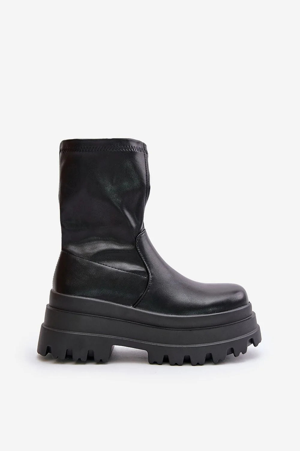 Bottines femmes style moderne audacieux cuir artificiel noir zip latéral semelle massive plateforme 6 cm