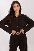 chemise manches longues côtelée polyester brillante col classique boutons contrastants beige marron foncé décontractée polyvalente longueur standard automne hiver