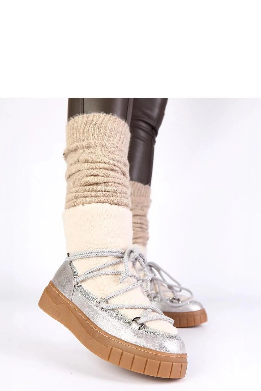 bottes neige argentées pailletées Esmee femmes doublure fourrure sherpa chaude confortables semelle antidérapante plateforme légères durables stylées hivernales