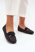 Moccasins femmes style élégant simili cuir perforé motif géométrique nœud doré bout arrondi semelle intérieure souple occasion printemps été