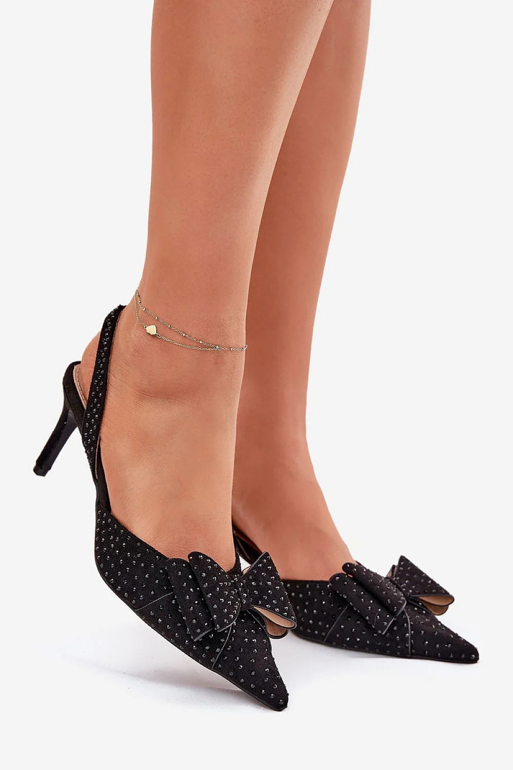 Talons hauts élégants design moderne Cristaux perles noires Soirée Mariage Femme Haute qualité Confort Taille ajustable Coupe pointue Décoration nœud