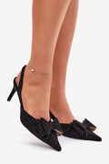Talons hauts élégants design moderne Cristaux perles noires Soirée Mariage Femme Haute qualité Confort Taille ajustable Coupe pointue Décoration nœud