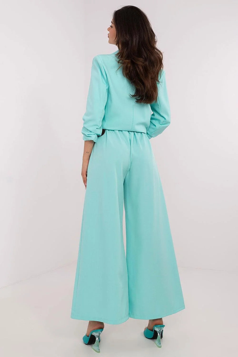 Pantalon femme style palazzo large couleur turquoise高 waist élasthanne polyester occasion semi-formelle mode élégant