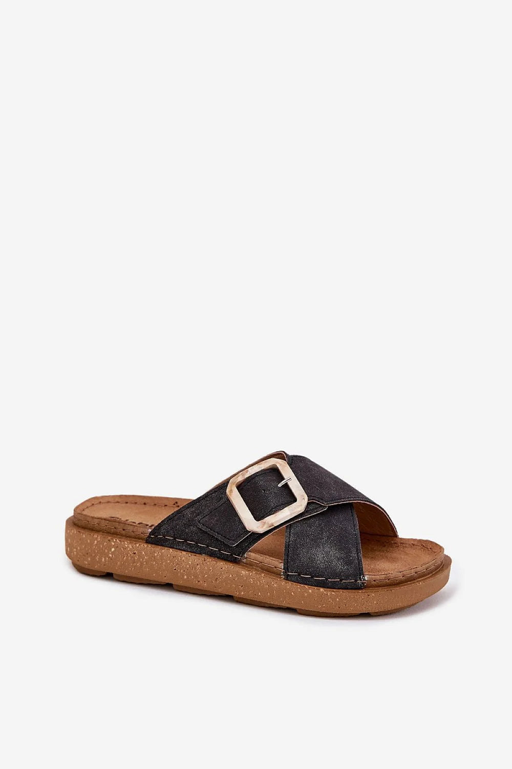 Sandales pour femmes style décontracté modernes brides entrecroisées semelle confortable cuir artificiel noire beige marbré INBLU