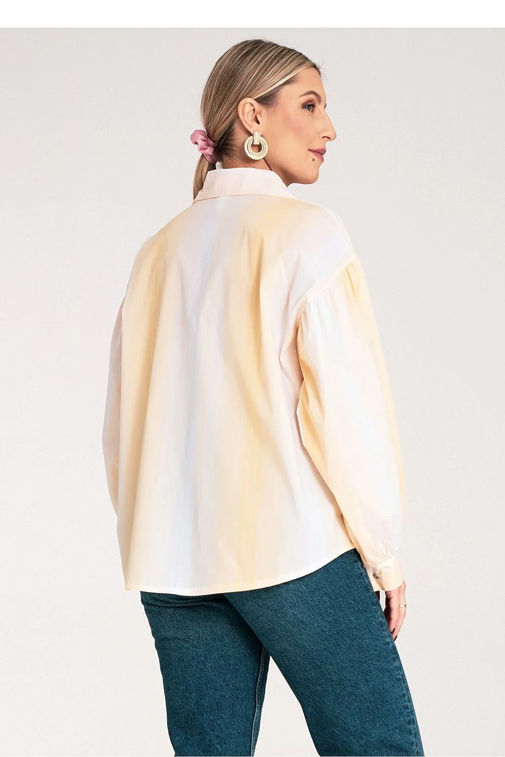 Chemise manche longue Figl motif rayures élégante femme polyester 100% ample col classique poches asymétriques