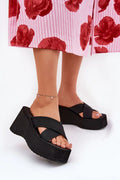 Sandales compensées plateforme épaisse style décontracté sangles croisées couleur noire matériau textile femmes été vacances