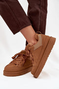 sneakers montantes femme suédine écologique cognac lacets col rembourré fausse fourrure apparente semelle plateforme crantée caoutchouc adhérence confort maintien chaud