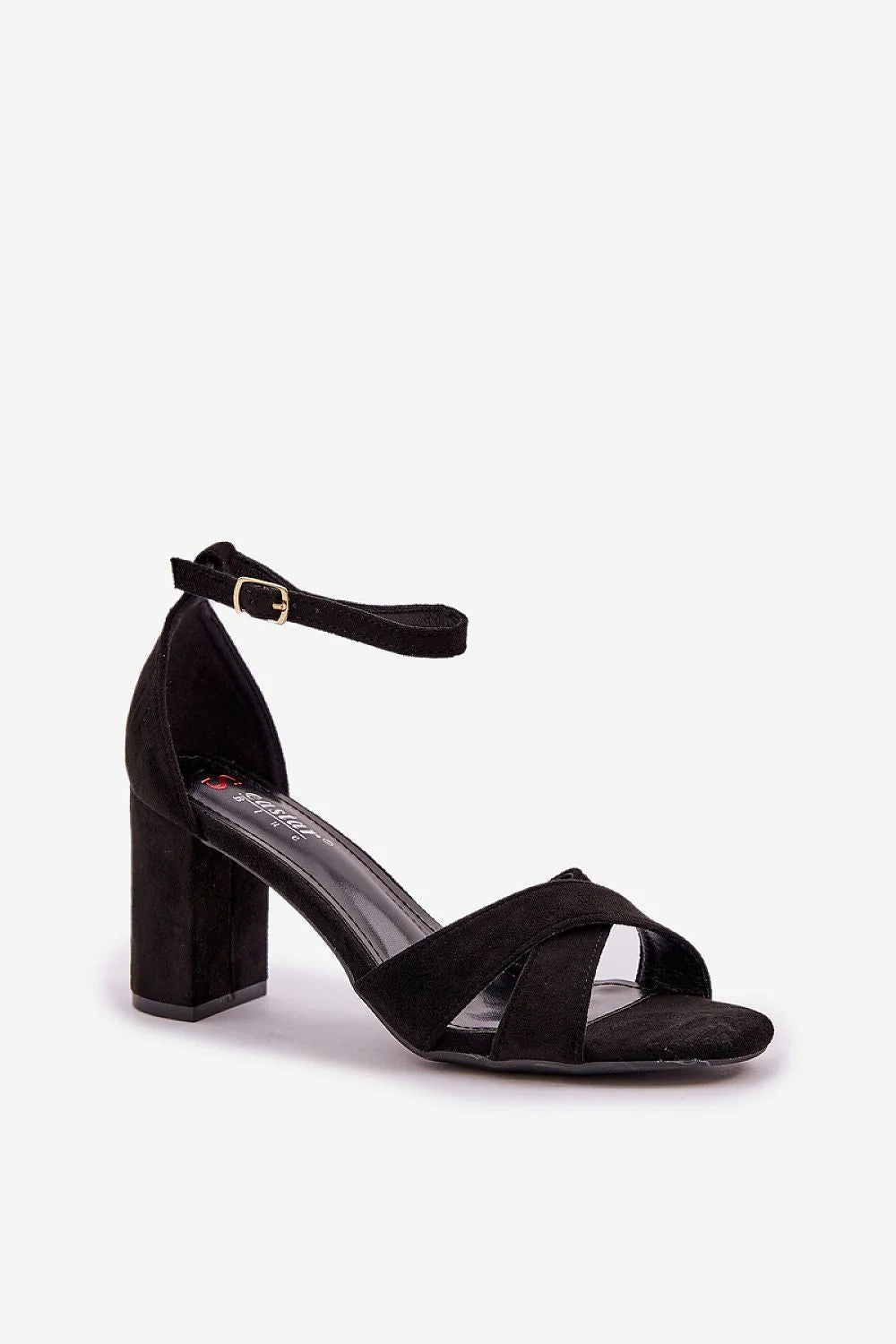 Sandales à talons compensés élégantes pour femmes en daim éco cuir artificiel semelle confortable bride ajustable boucle métallique style moderne occasion semi-formelle noir taille 36-39