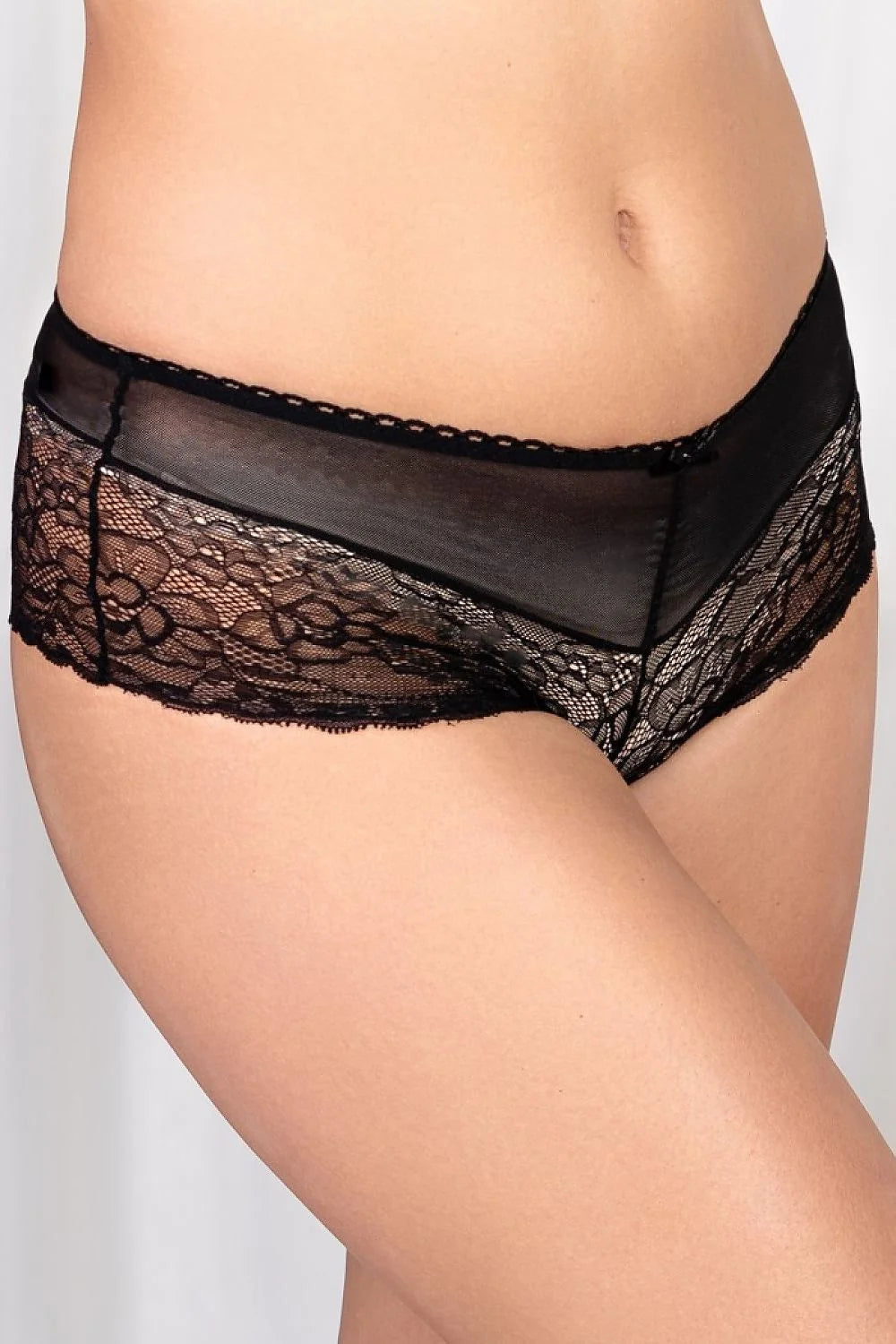 culotte shorty Barbara dentelle noire tulle floral transparent hipster taille basse bordures festonnees noeud central couvrante confortable sophistiquee