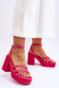 Sandales à talons Step in style cuir artificiel fuchsia talon carré plateforme épaisse bride cheville ajustable pour femmes