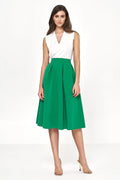 Jupe évasée mi-longue verte taille haute en viscose et polyester pour femme, élégante et confortable