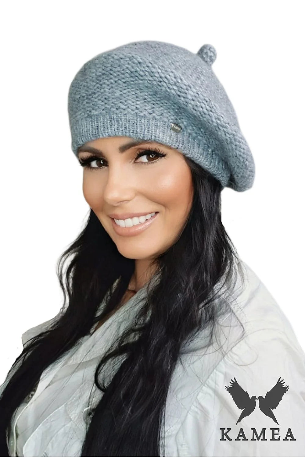béret Kamea femme laine mérinos polaire doublé gris clair tricot épais moelleux ample côtelé pompon logo discret chic chaleureux intemporel