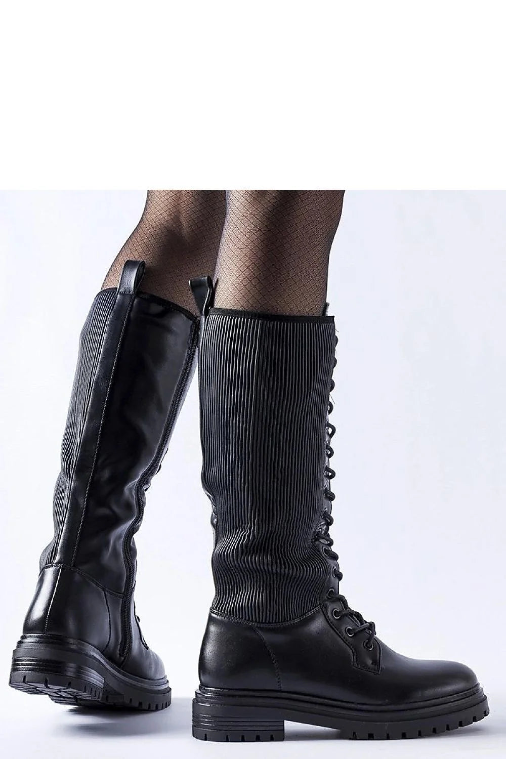 bottes montantes femme urbaines robustes hivernales chaudes isolantes cuir écologique noir semelle crantée talon moyen tige élastique zippée lacets réglables