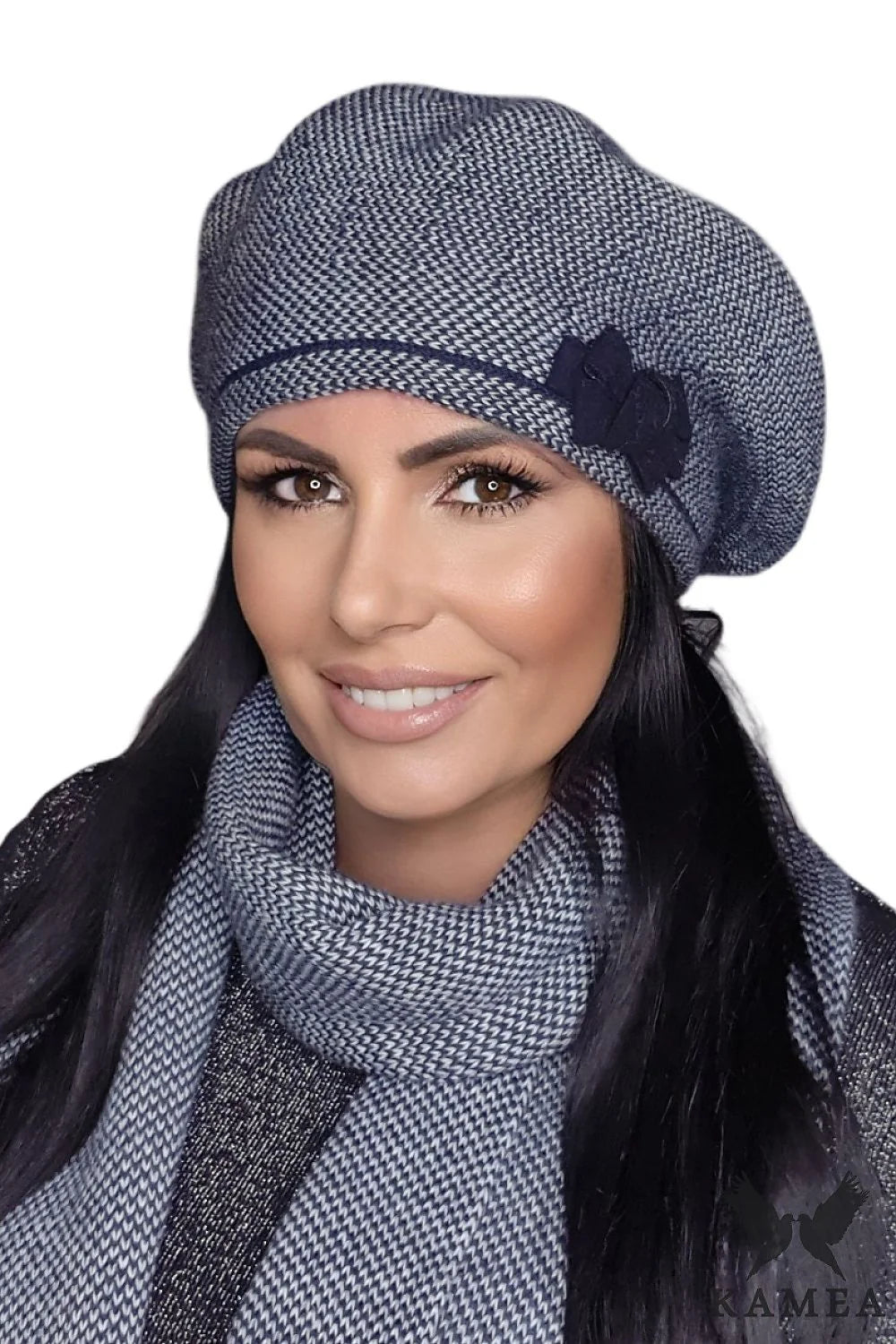 béret écharpe assortis Kamea laine mélange chaude confortable femme hiver automne pieddepoule bleu marine gris clair